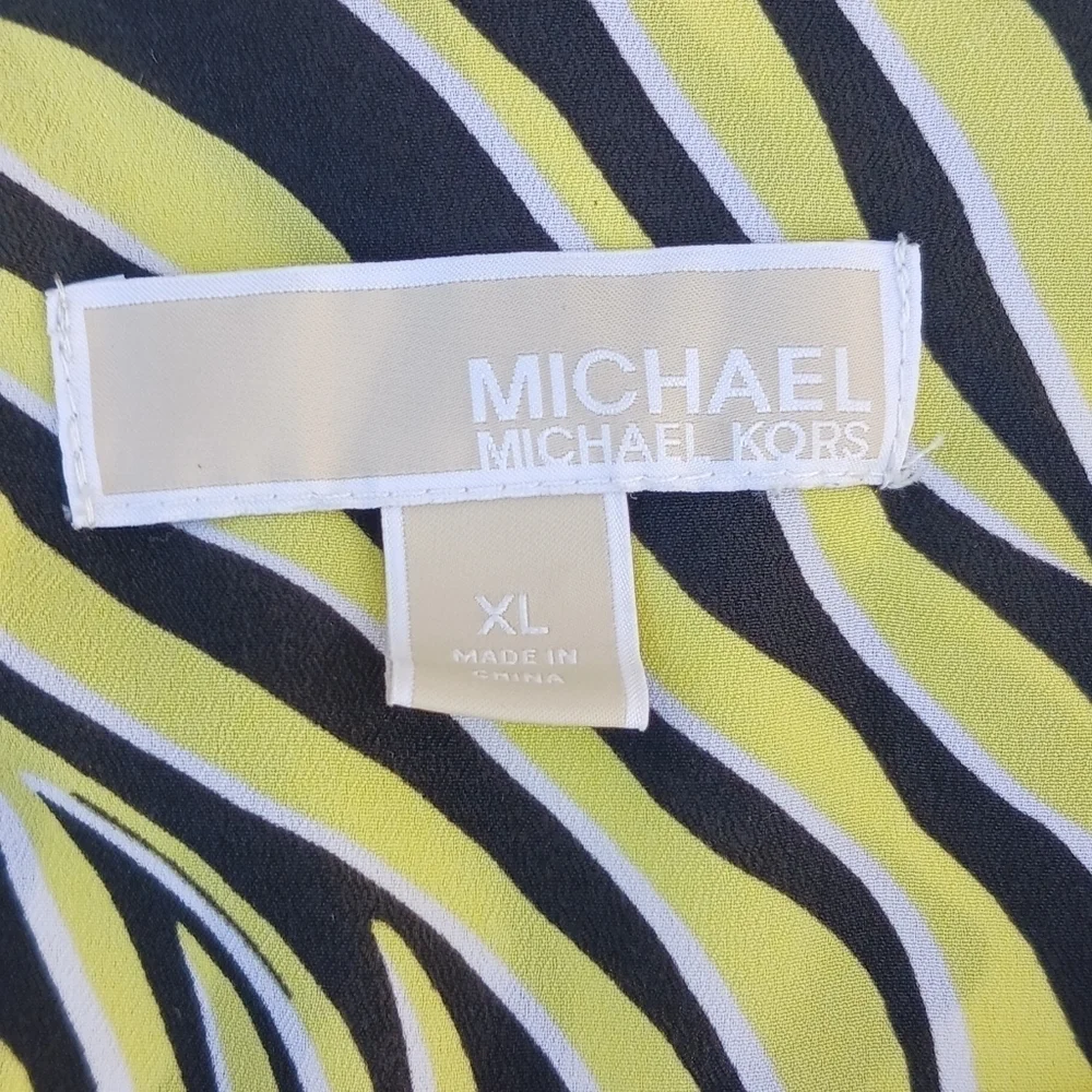 MICHAEL KORS TRAVEL Zebra Print Sleeveless Top - Black and Yellow Blouse Tunic